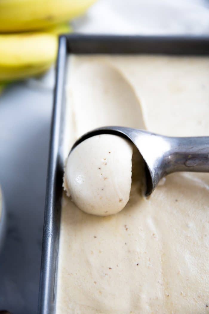 banana ice cream being scooped
