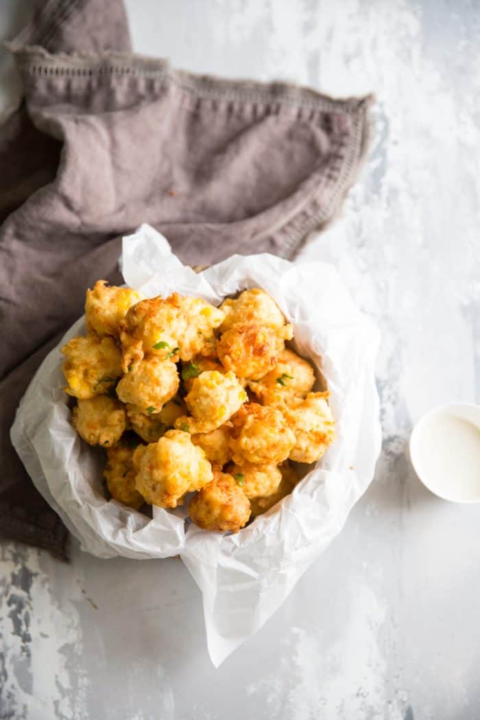 corn fritters in a bowl