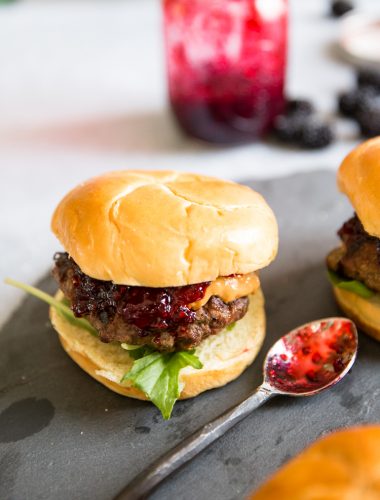 burger recipe with spoon of jam on the side