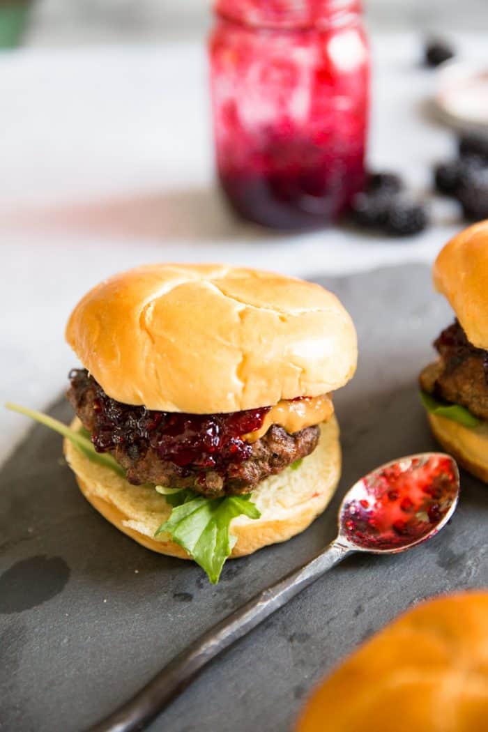 burger recipe with spoon of jam on the side
