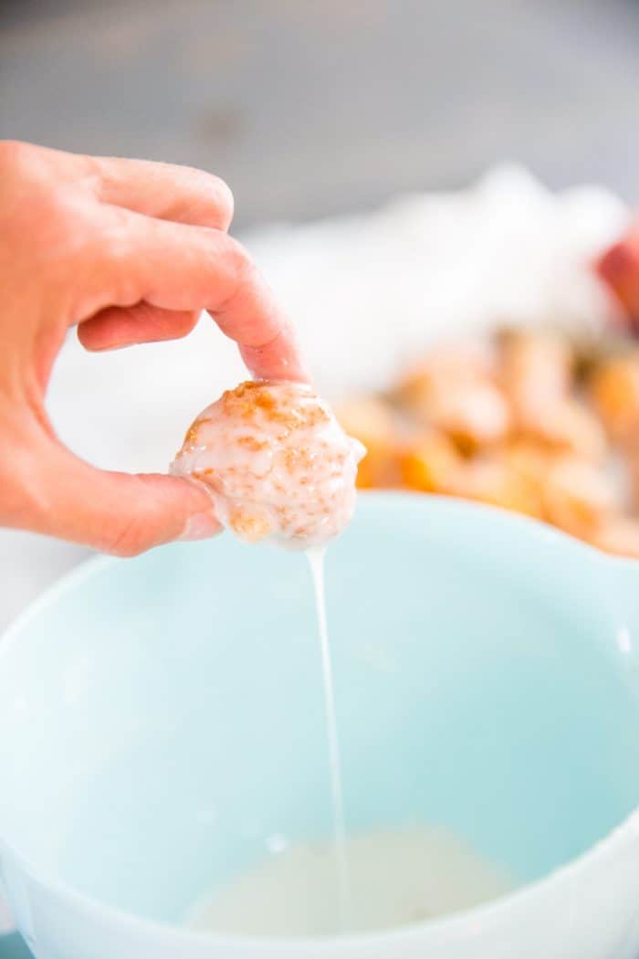 peach fritter dripping with glaze