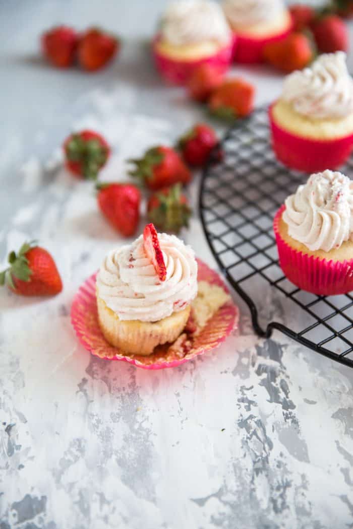 one strawberry cupcake unwrapped