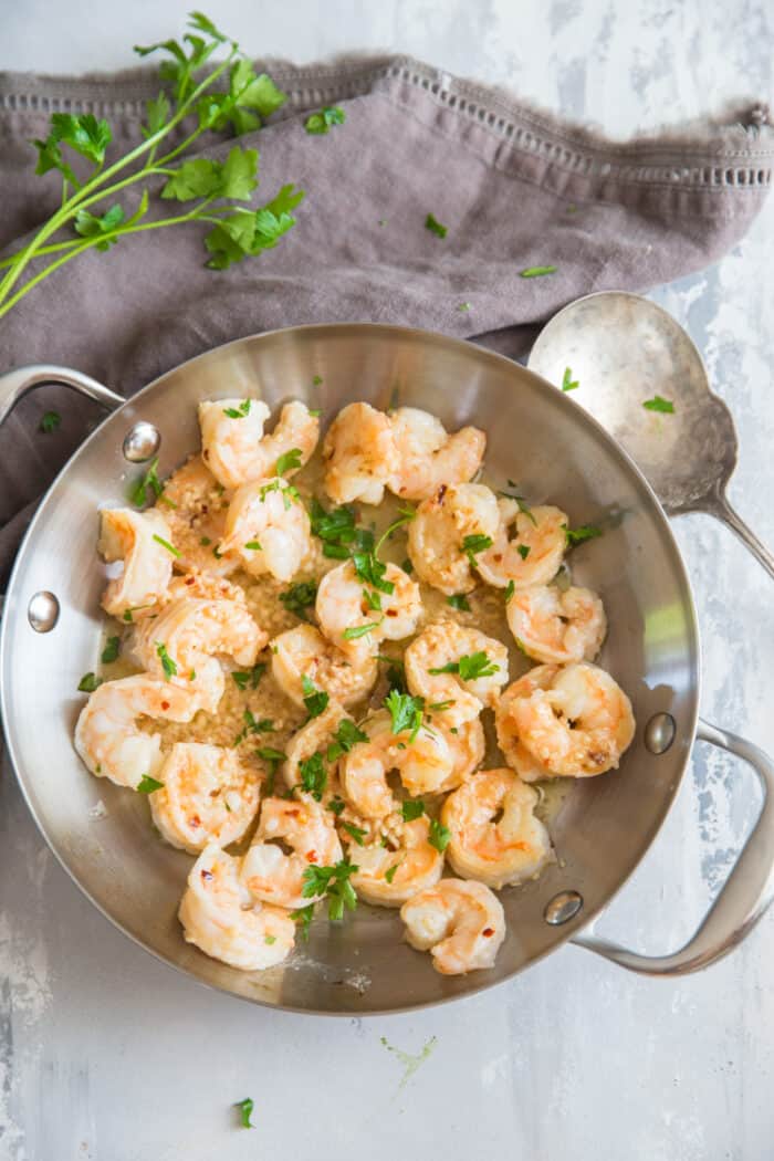 garlic shrimp silver saute pan