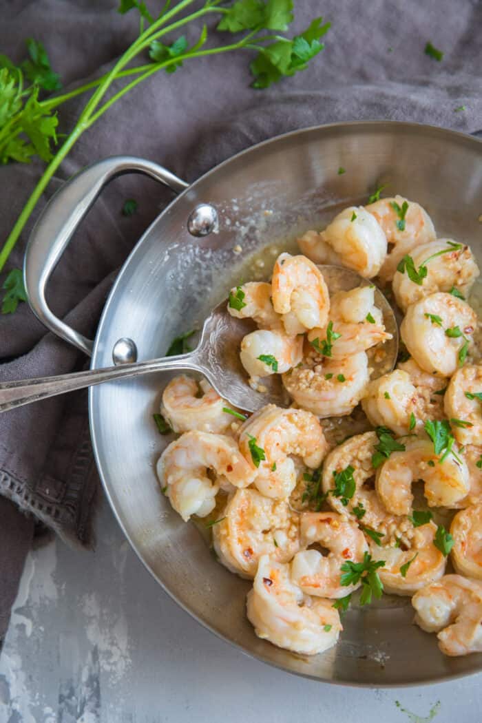 garlic shrimp serving spoon