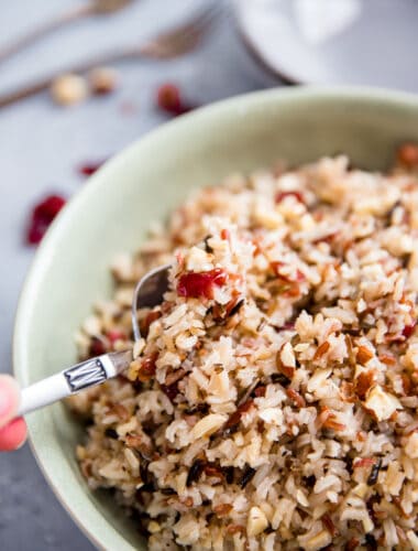 wild rice pilaf with a spoon