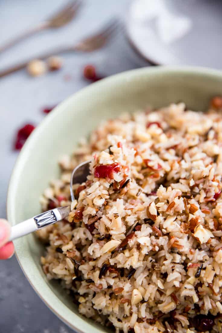 wild rice pilaf with a spoon