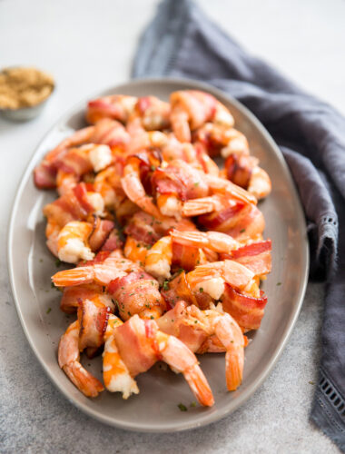 bacon wrapped shrimp gray plate