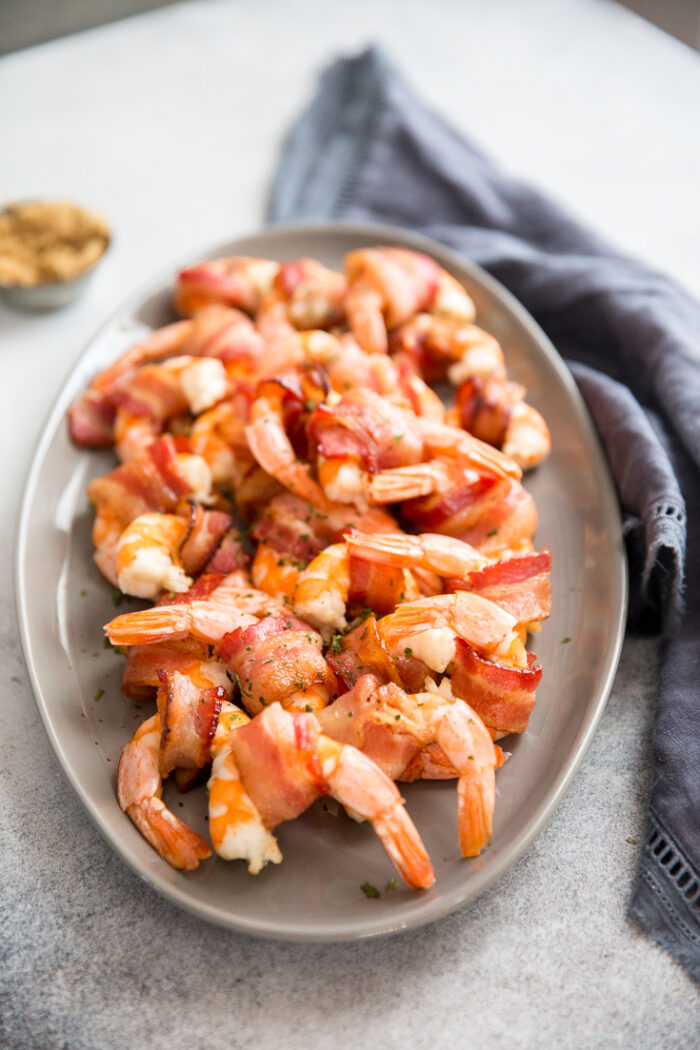 bacon wrapped shrimp gray plate