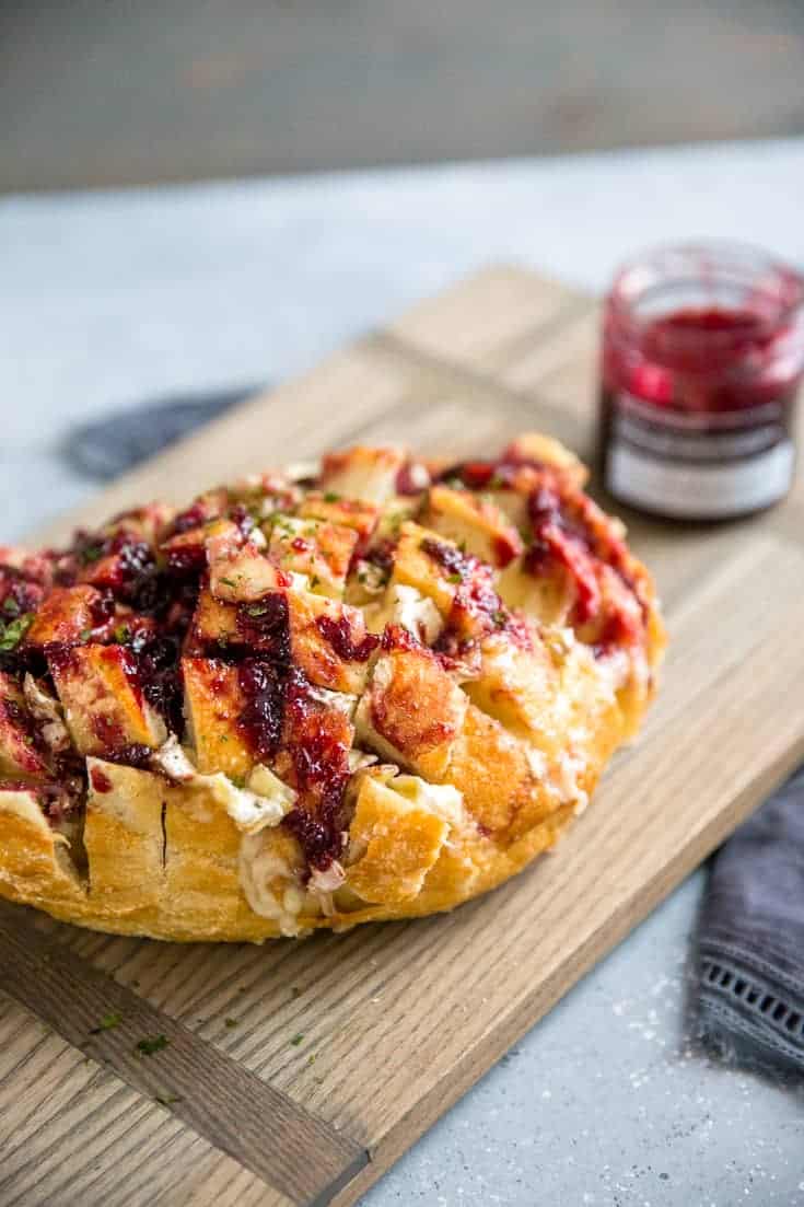 baked brie and jam pull apart bread loaf