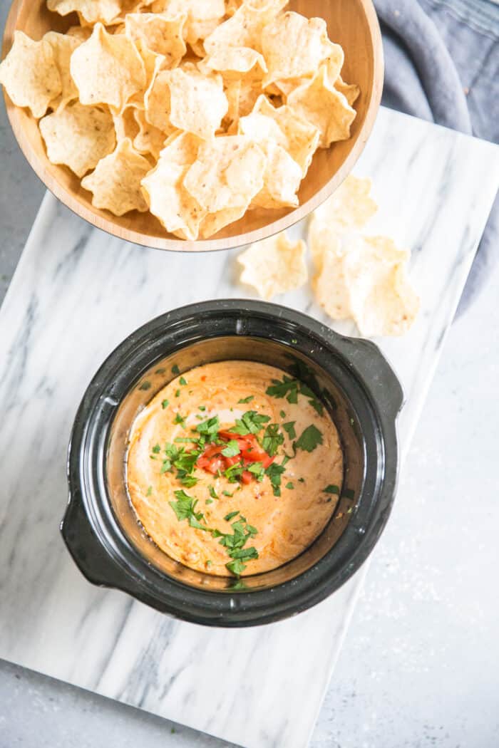 queso fundido crockpot and chips