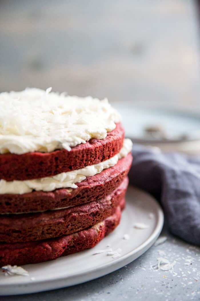 red velvet cookie cake with white chocolate buttercream