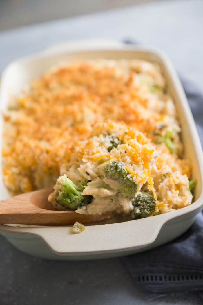 Chicken and Broccoli casserole being scooped