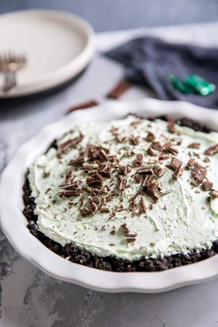 Grasshopper pie with chopped mint chocolates