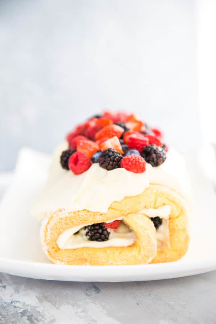 chantilly cake roll with berries