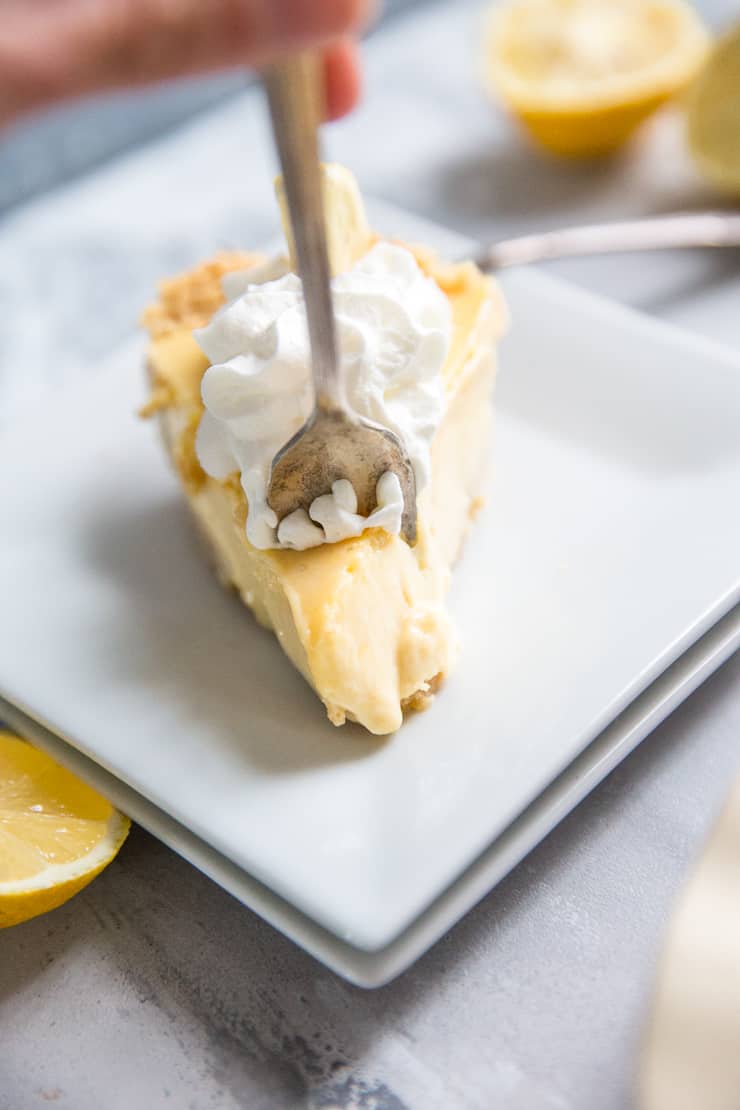 lemon pie slice with fork
