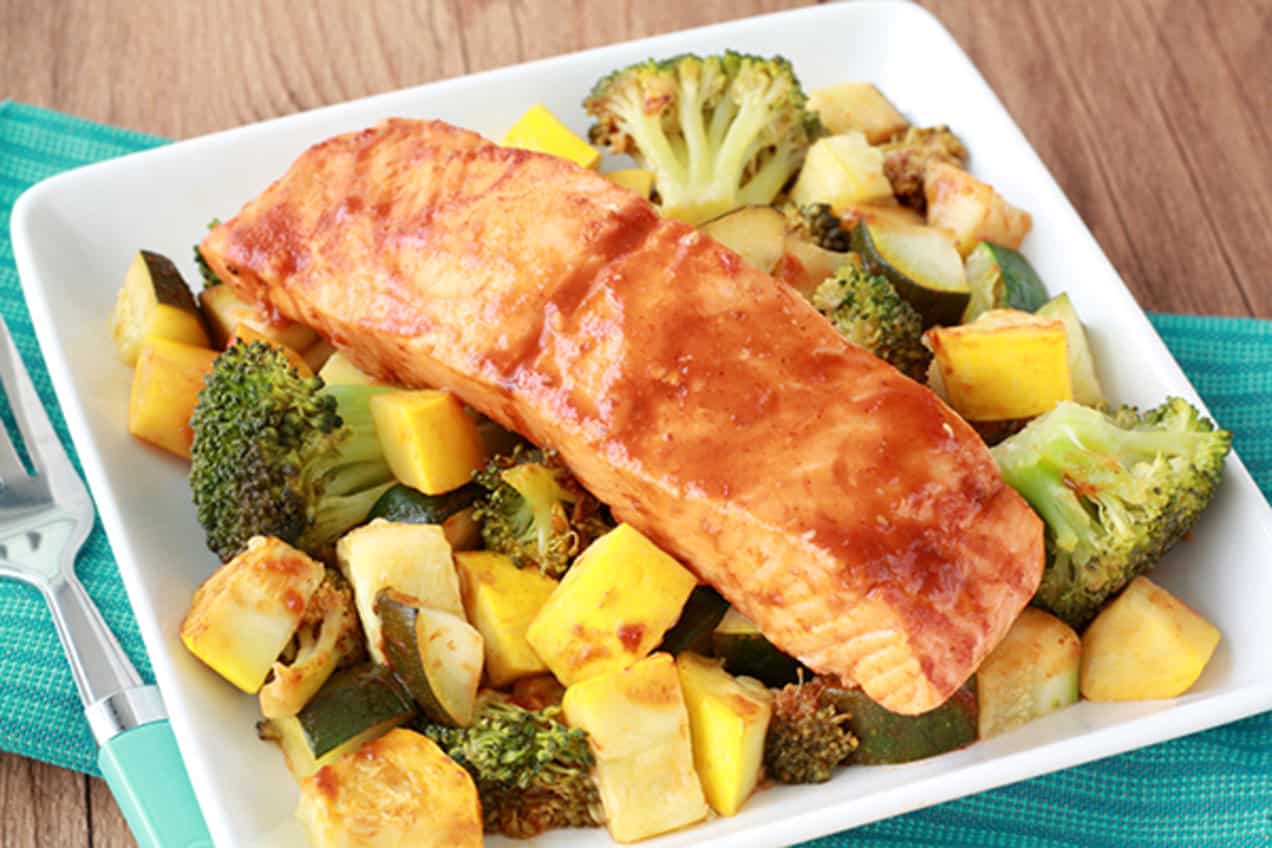 Cooked salmon with veggies