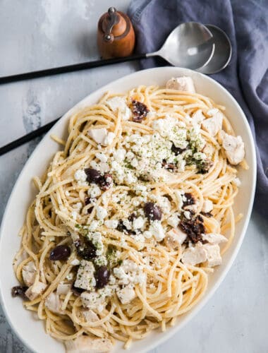 Mediterranean Pasta recipe on a platter