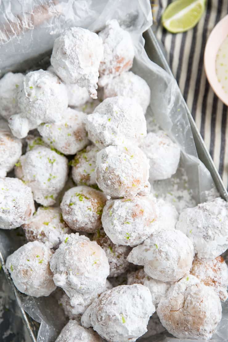 fried donuts with powdered sugar