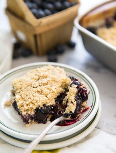 blueberry oatmeal bars with a fork