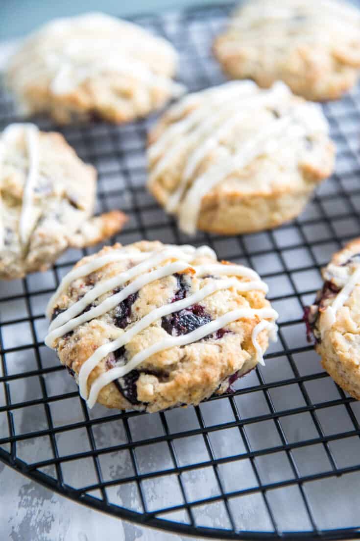 blueberry scones on a cooling rack
