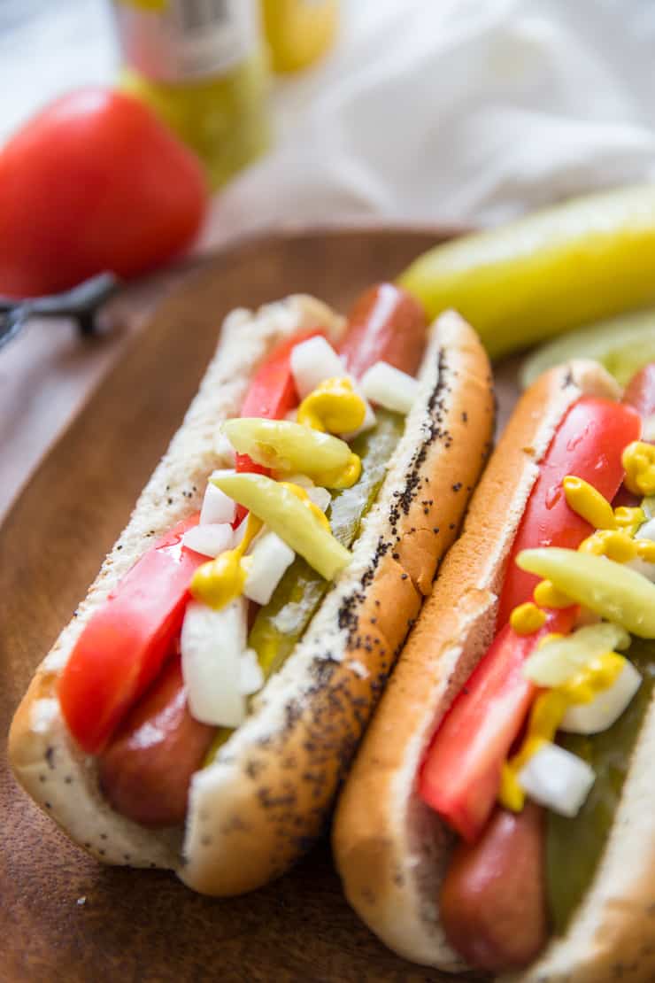 Chicago style hot dog loaded with veggies