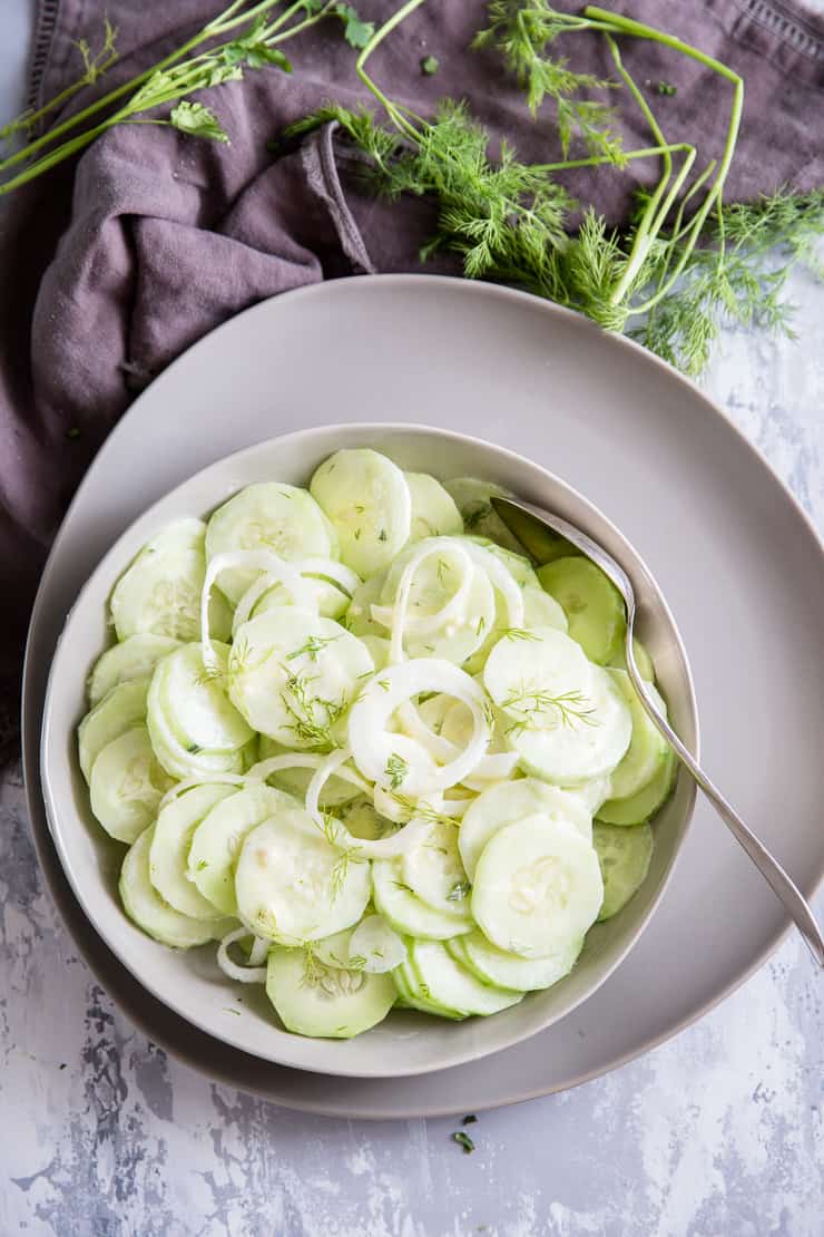 cucumber salad gray bowl