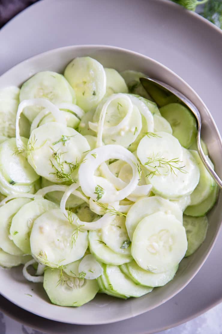 cucumber salad with a spoon