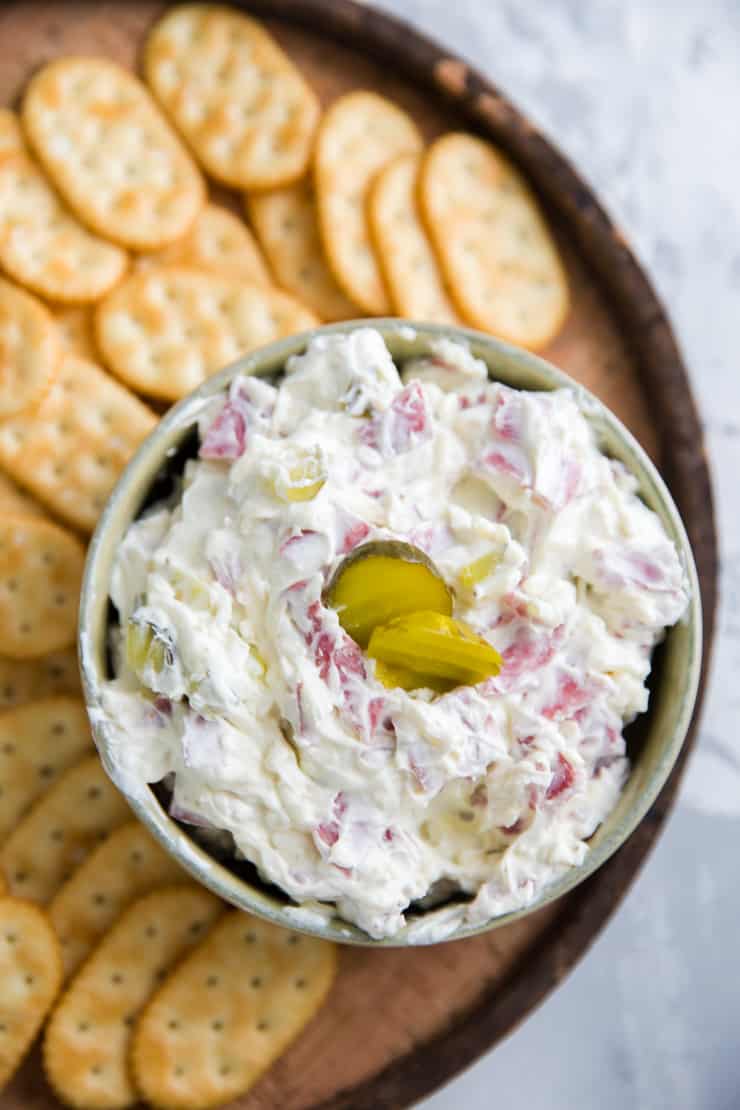 dill pickle dip with crackers on the side