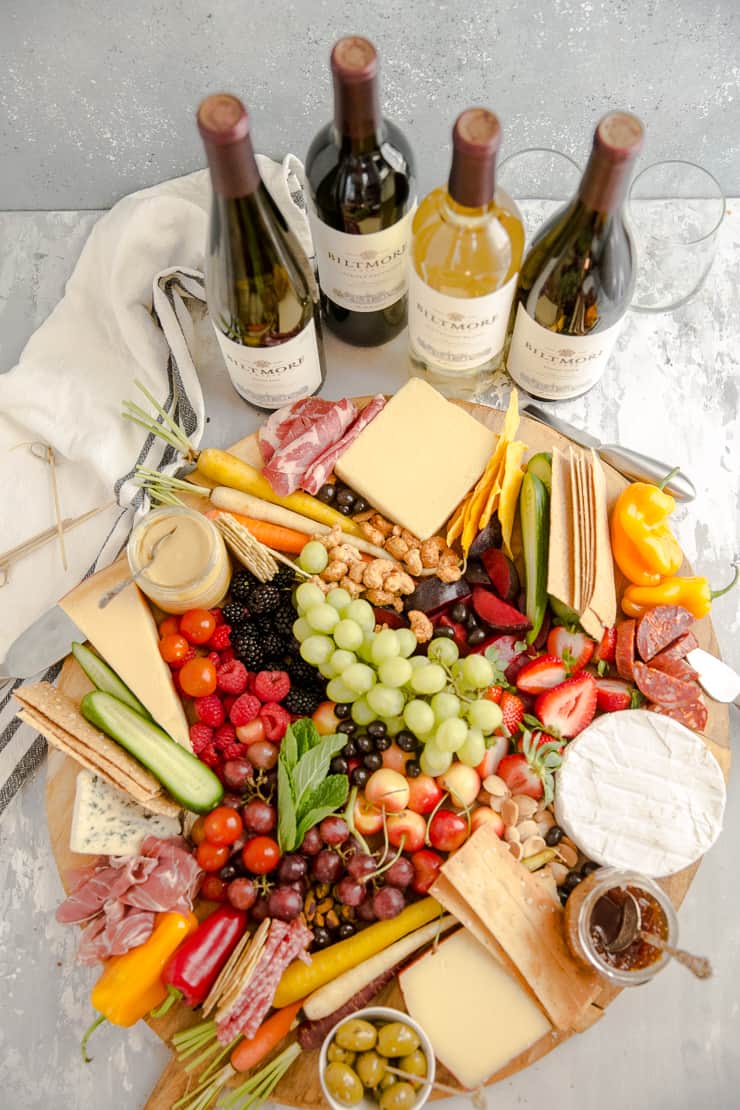charcuterie board with wine