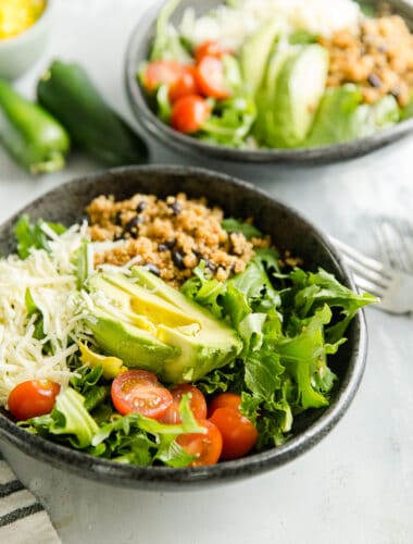 quinoa bowl with taco toppings