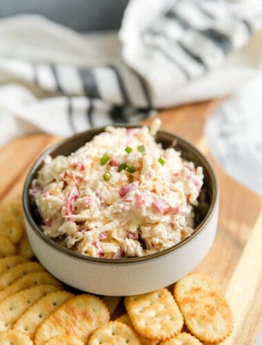 Pimento cheese in a green bowl
