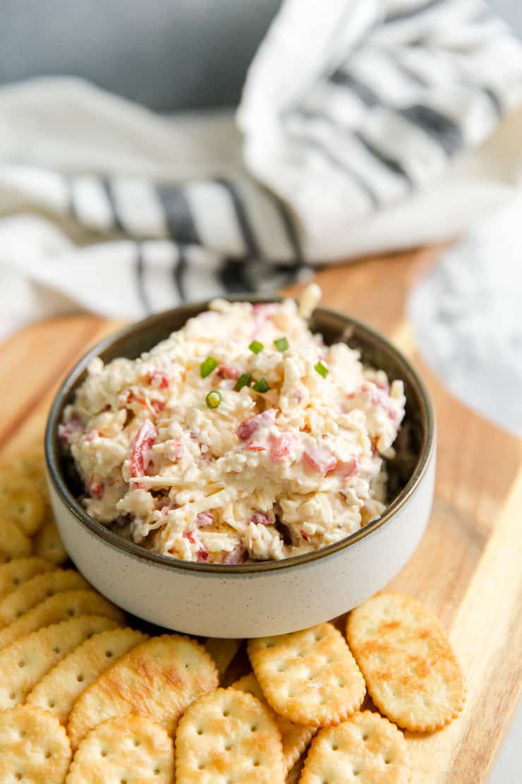 Pimento cheese in a green bowl