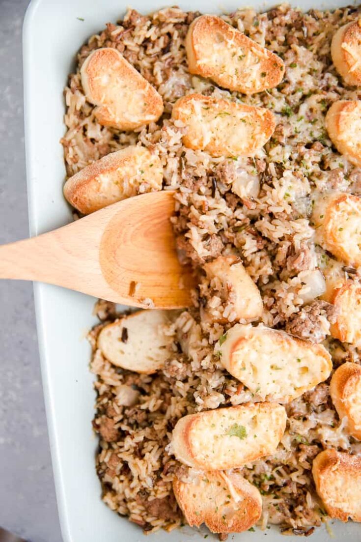 ground beef casserole with spoon