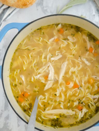 pot of homemade chicken noodle soup