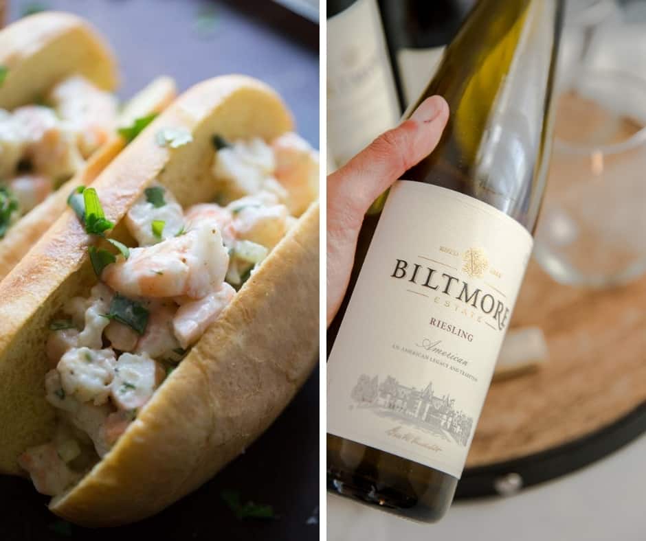 shrimp roll and wine