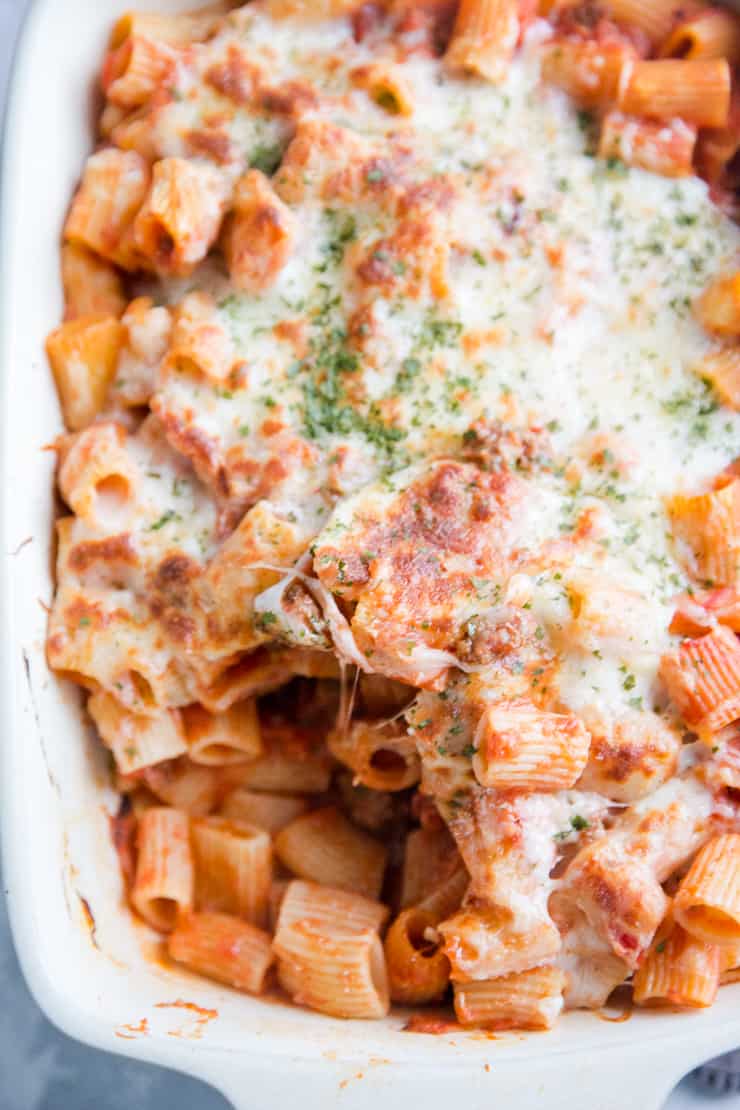 baked rigatoni after a serving has been taken