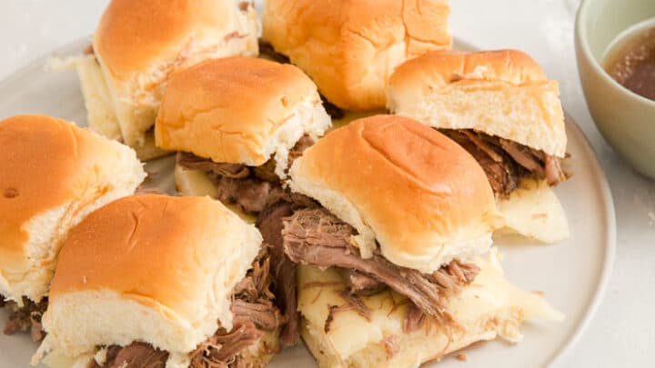 Crockpot Beef Pointers with Noodles French Dip Sandwiches 7 720x405