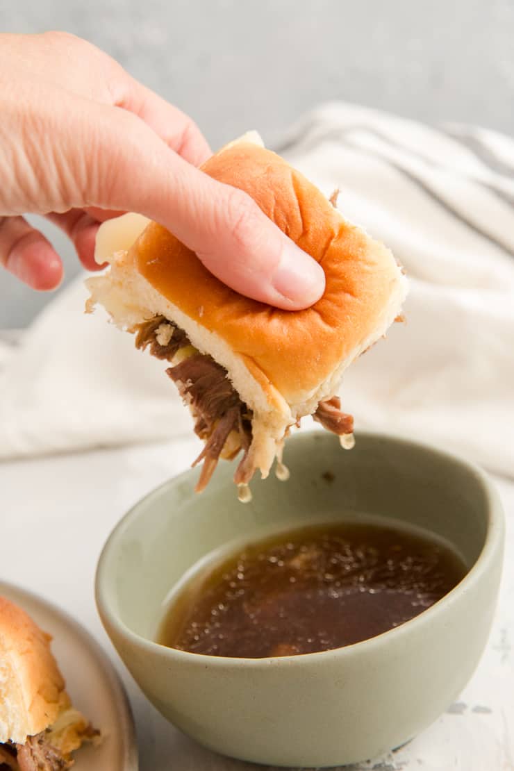 sandwich dipped into au jus