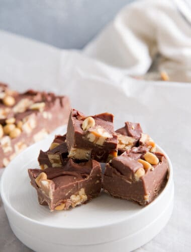 Fudge squares on a white plate