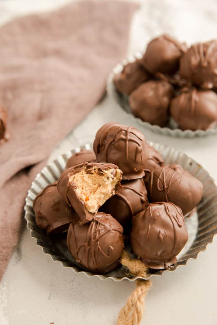 peanut butter balls with a bite out