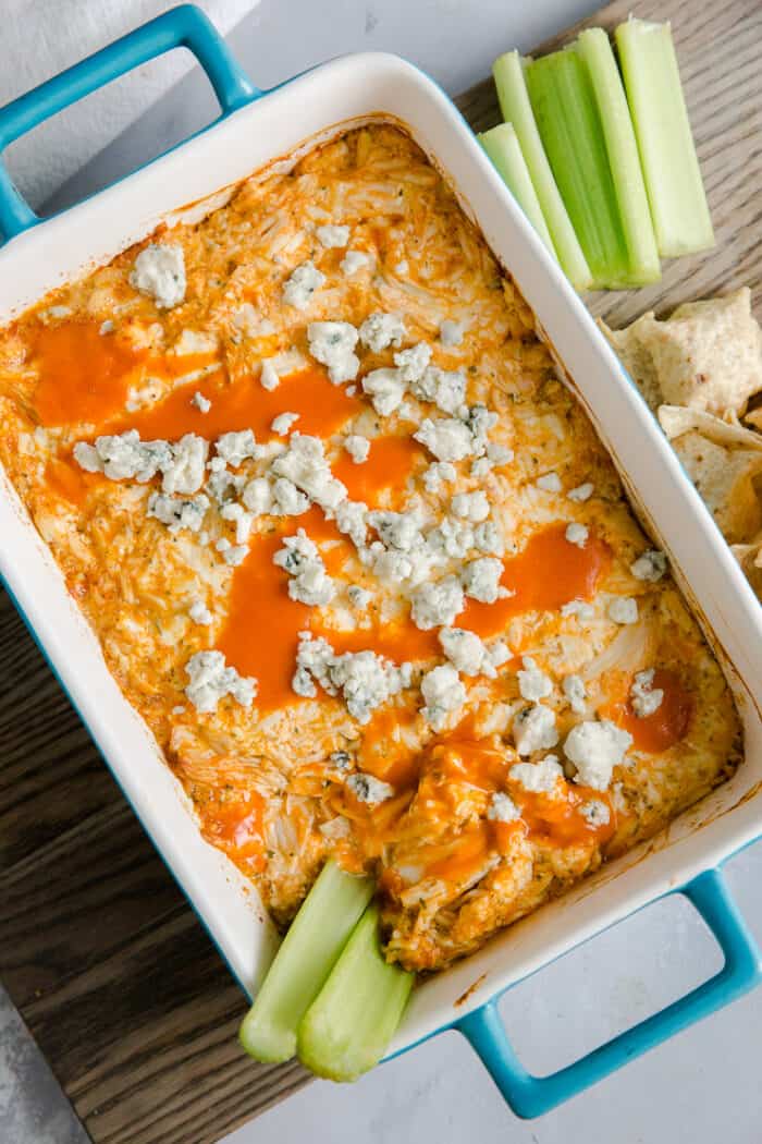 buffalo chicken dip with two celery stick