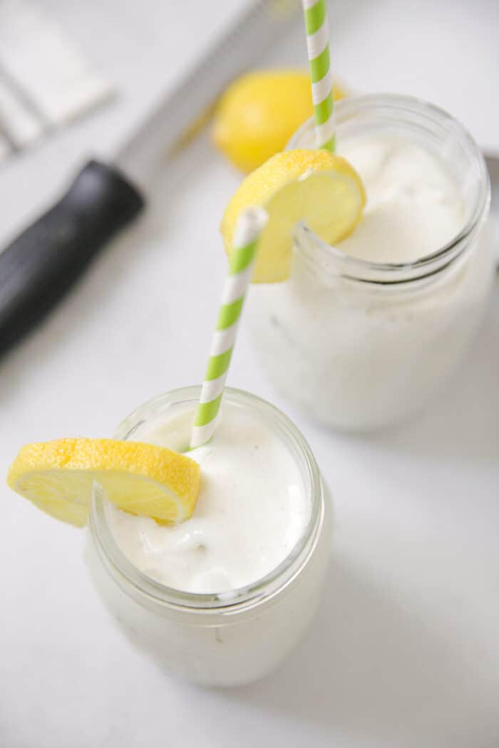frozen lemonade in two mason jar