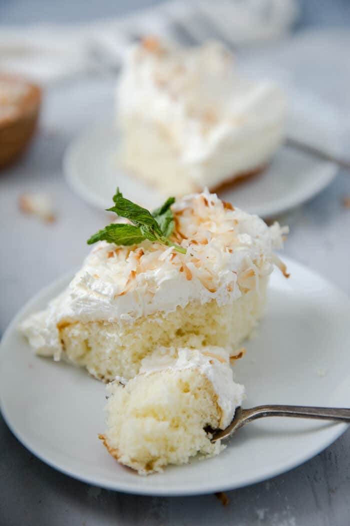 coconut cake with a fork