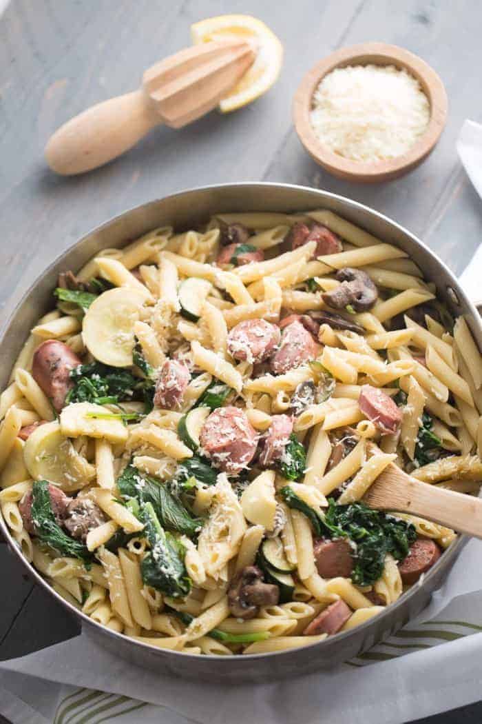 Penne Noodles With Vegetables and Chicken Sausage