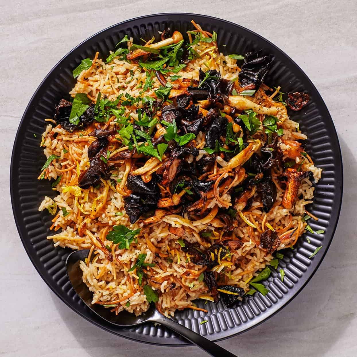 Rice Pilaf With Lemony Brown-Butter Mushrooms