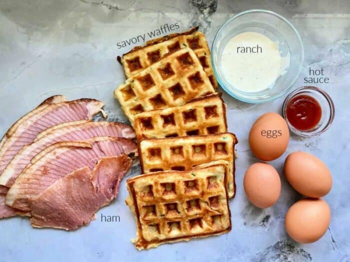 Egg and Ham Savory Waffle Stacks ingredients
