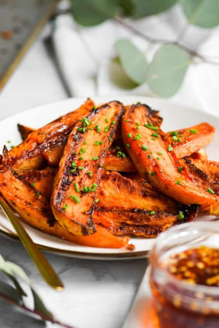 Oven-Roasted Sweet Potato Wedges with Hot Honey Butter