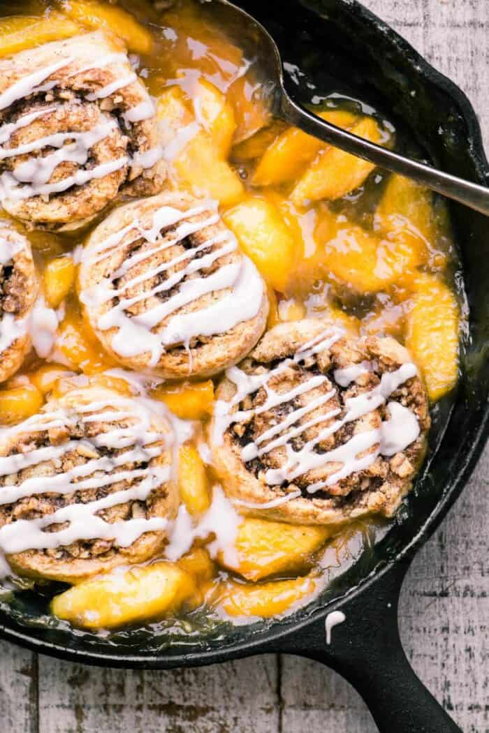 Peach Cobbler with Cinnamon Swirl Biscuits