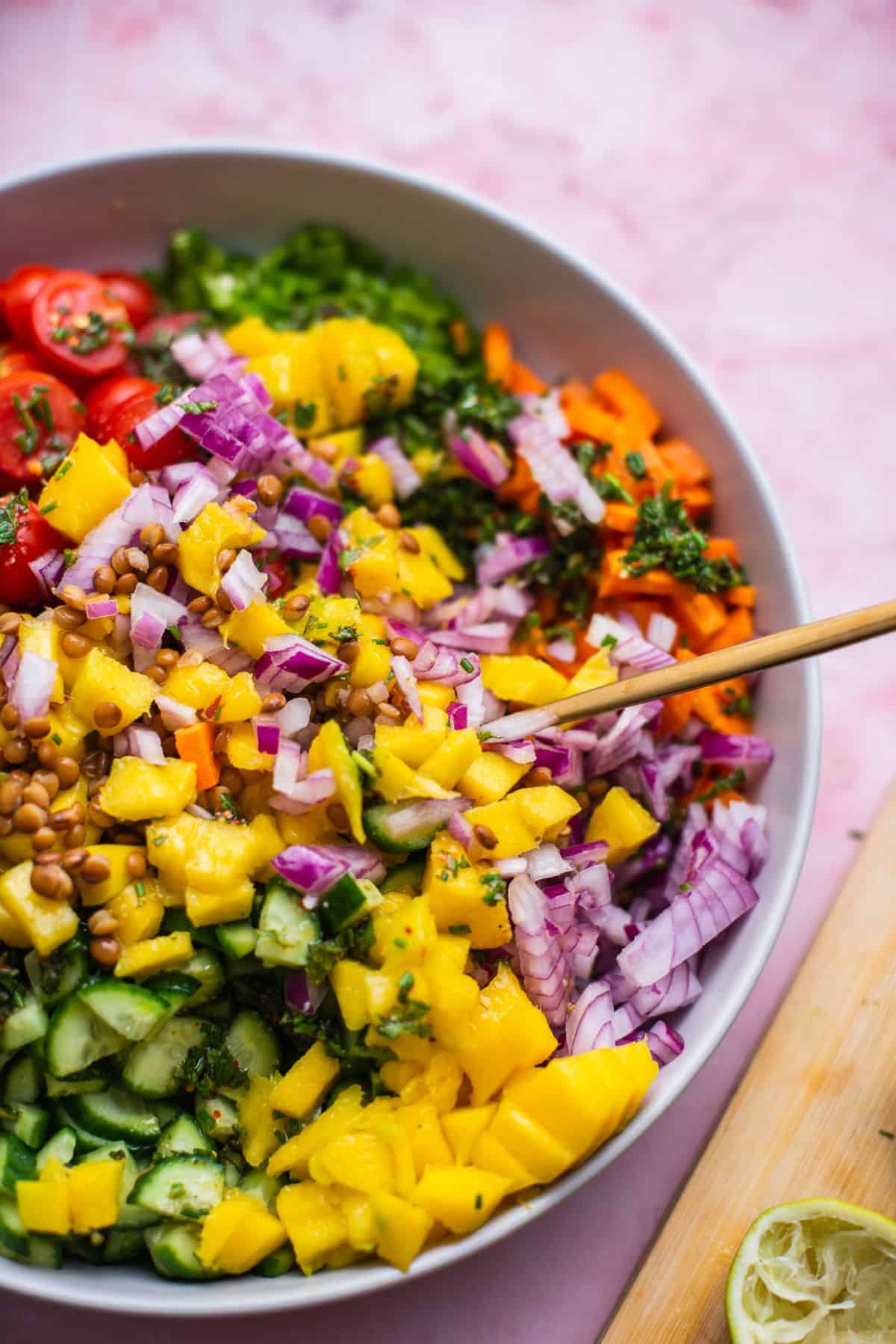 Lentil salad with mango mix