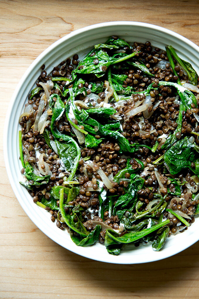 Black Lentils with Spinach Labneh